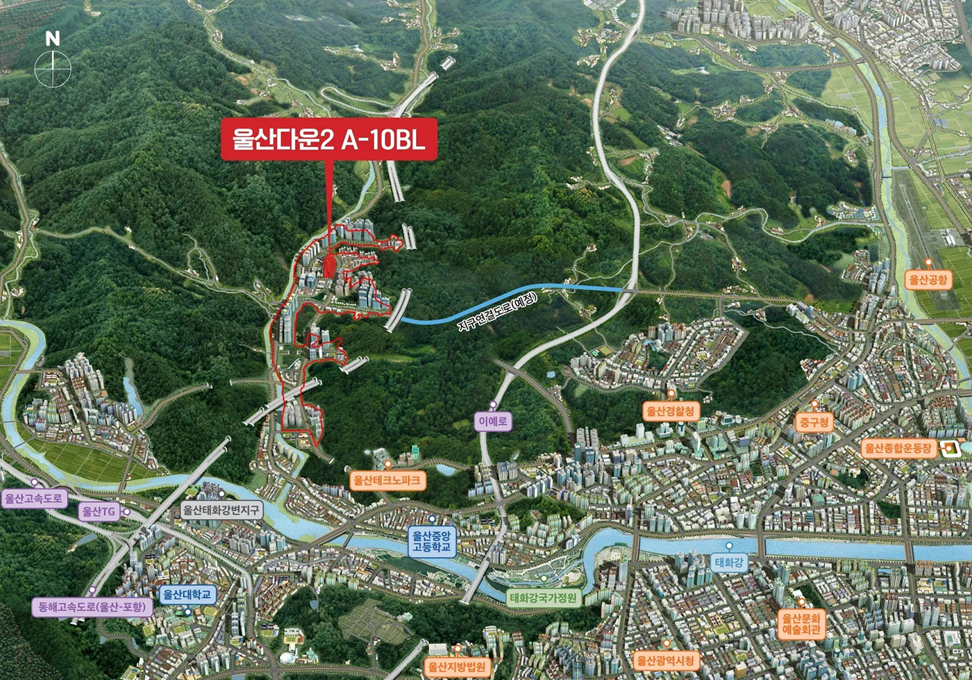 울산다운2 A-10BL 지역조감도(주변 도로·기관·지명 표기 포함)